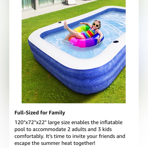 120" X 72" X 22" Inflatable Swimming Pool~Family Size~Brand New in Box - Picture 12 of 13